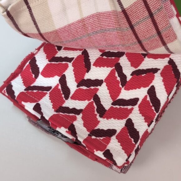 NEW Kate Spade Kitchen Towel Set 5 Pairs Dish Towels Cherry Plaid Chevron Red - Picture 5 of 13